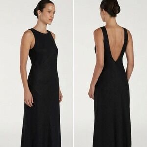Dissh Lyra Black Linen Midi Dress Size 10 100% Linen New $189